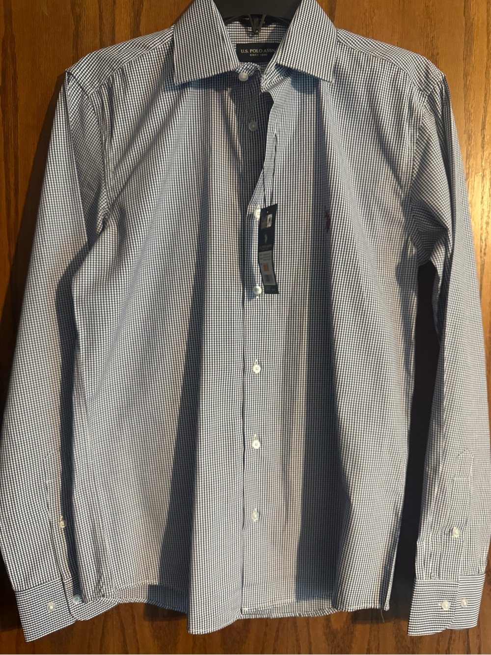 U.S. Polo Assn. Men's Blue and White Tiny Check Dress Shirt
